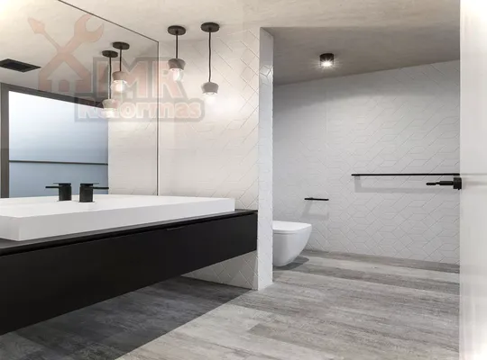cuarto de baño moderno en blanco y negro